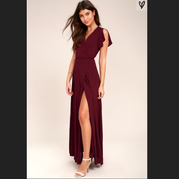 Lulu's Dresses | Lulus Heart Of Marigold Burgundy Wrap Maxi Dress | Poshmark
